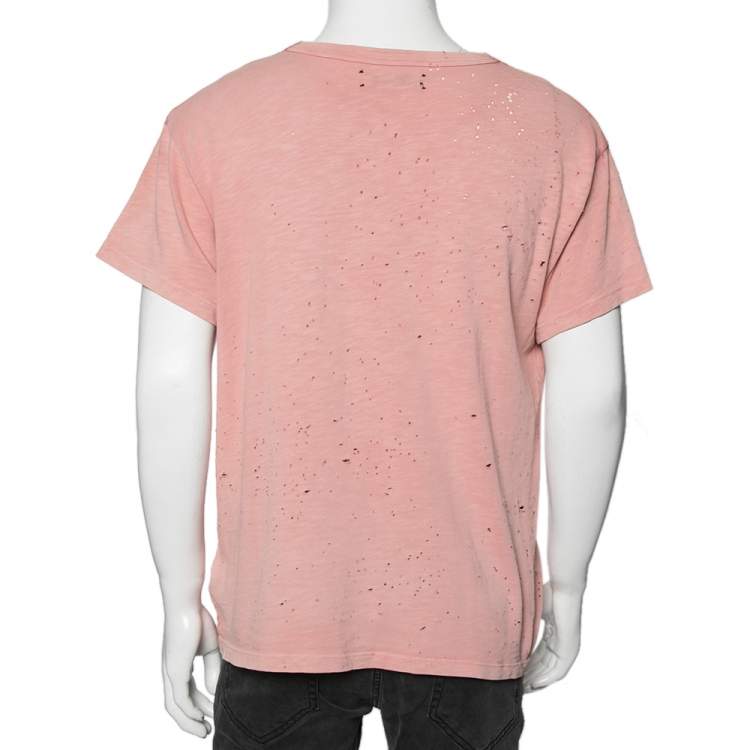 Pre Owned Amiri Pink Cotton Washed Shotgun Crew Neck Short Sleeve T-Shirt S