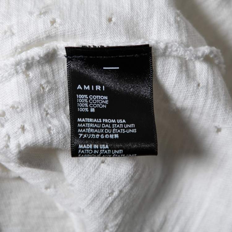 Pre Owned Amiri White Distressed Cotton Crew Neck T-Shirt M