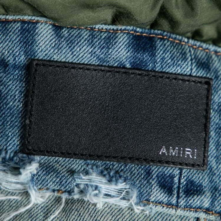 Pre Owned Amiri Blue Distressed Denim Long Sleeve Puffer Jacket XS
