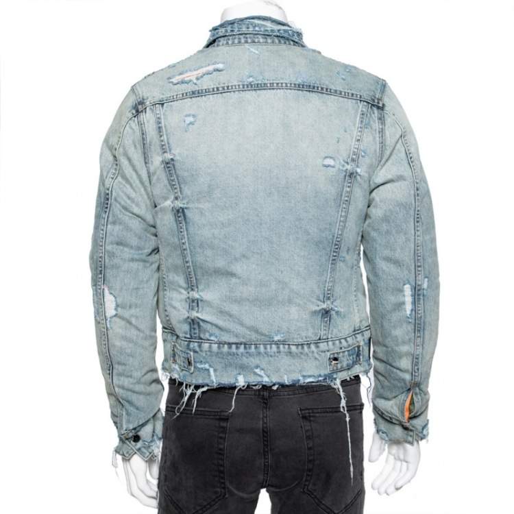 Pre Owned Amiri Blue Distressed Denim Long Sleeve Puffer Jacket XS