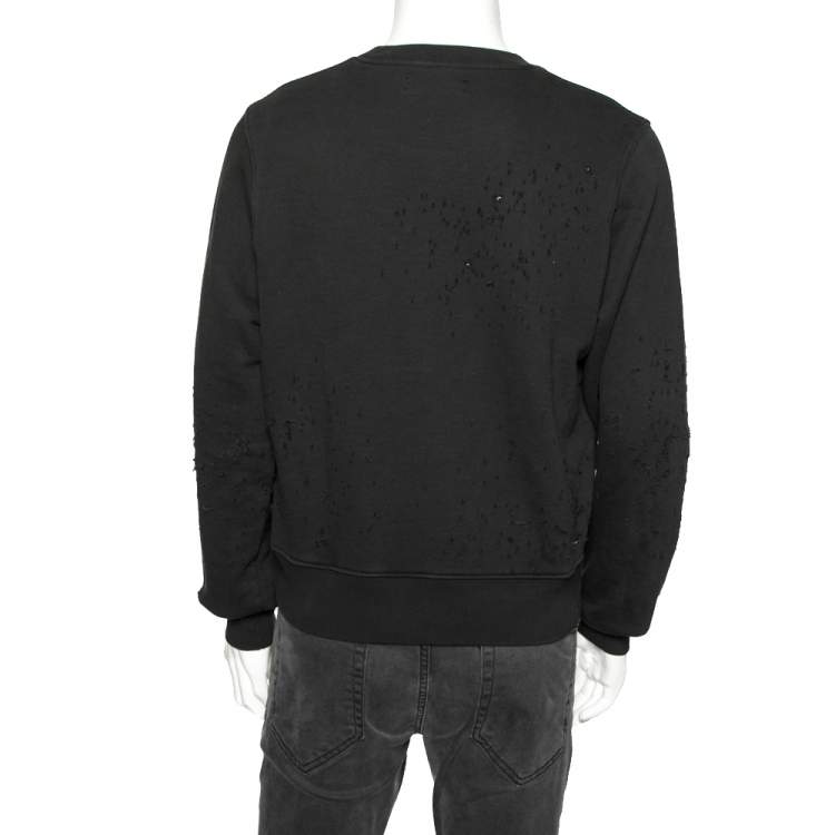 Pre Owned Amiri Black Distressed Cotton Knit Crewneck Sweatshirt XS