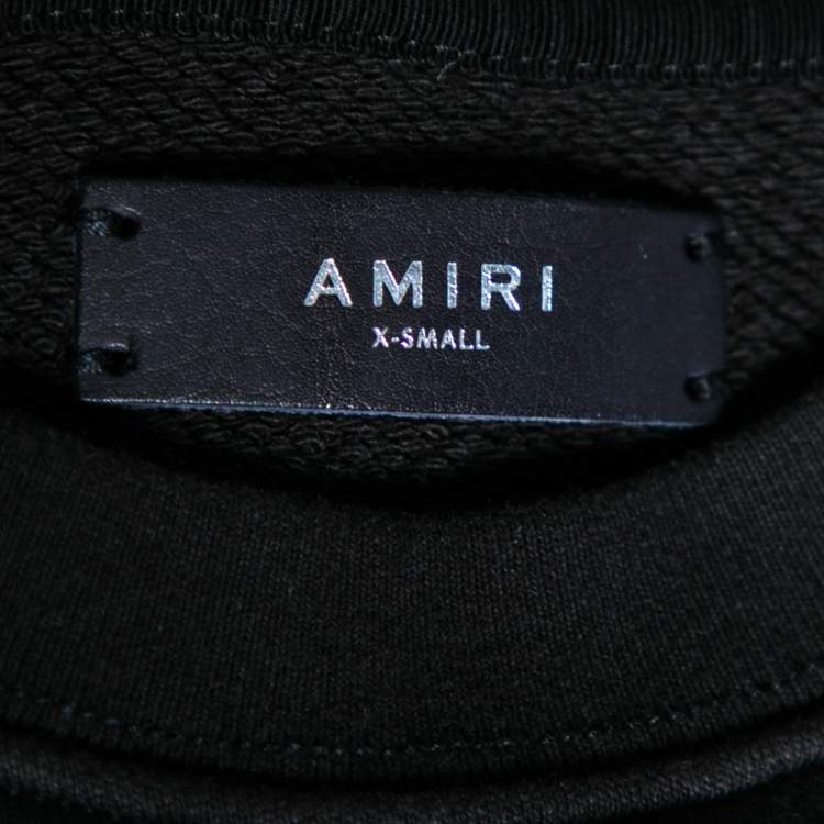 Pre Owned Amiri Black Distressed Cotton Knit Crewneck Sweatshirt XS
