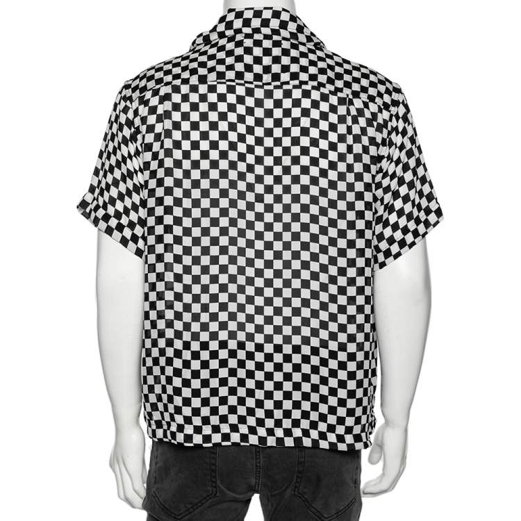 Pre Owned Amiri Black and White Racer Check Silk Button Front Shirt XL