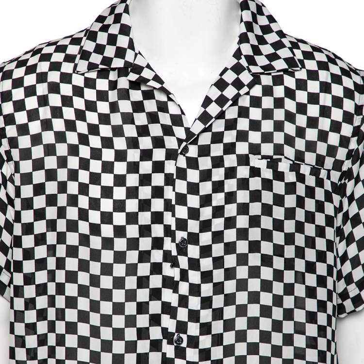 Pre Owned Amiri Black and White Racer Check Silk Button Front Shirt XL