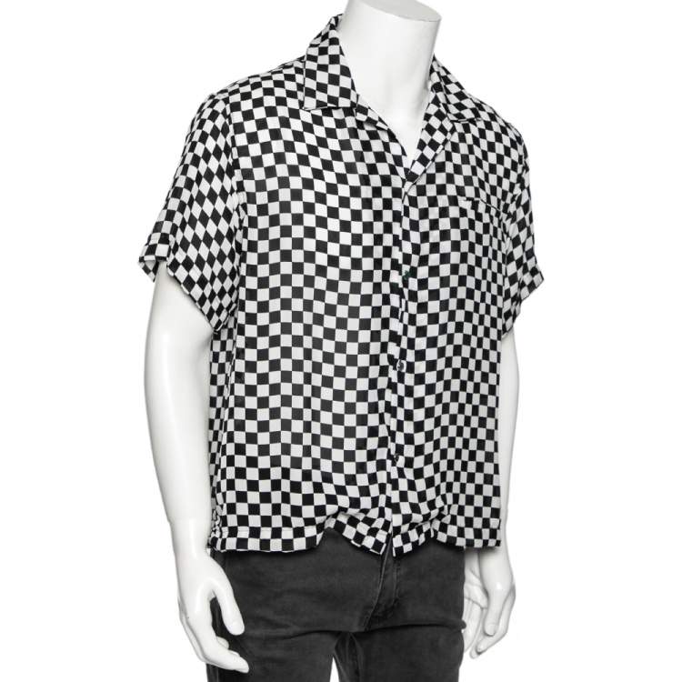 Pre Owned Amiri Black and White Racer Check Silk Button Front Shirt XL