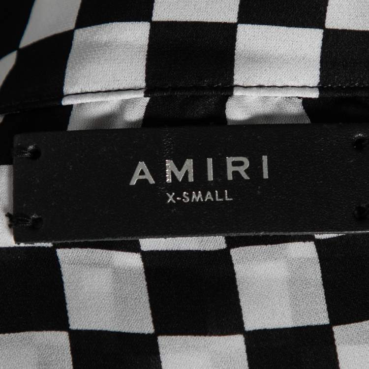 Pre Owned Amiri Black and White Racer Check Silk Button Front Shirt XL
