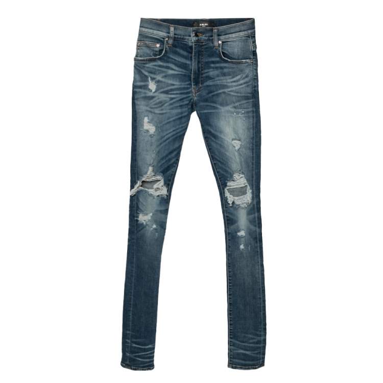 Pre Owned Amiri Blue Distressed Denim Slim Fit Jeans XS