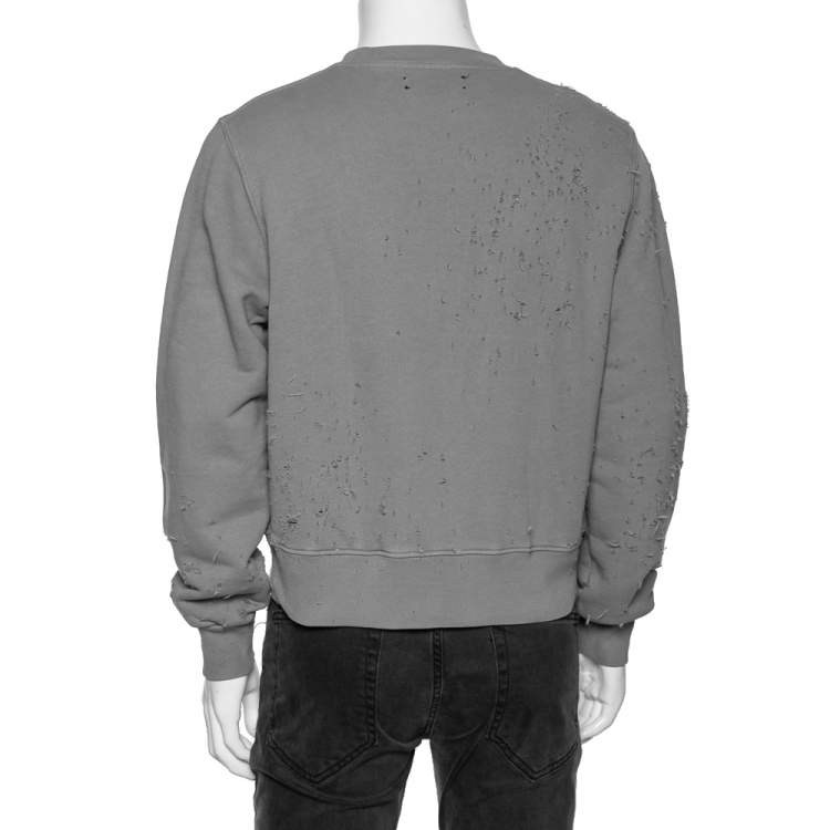 Pre Owned Amiri Grey Distressed Cotton Shotgun Crewneck Sweatshirt XS