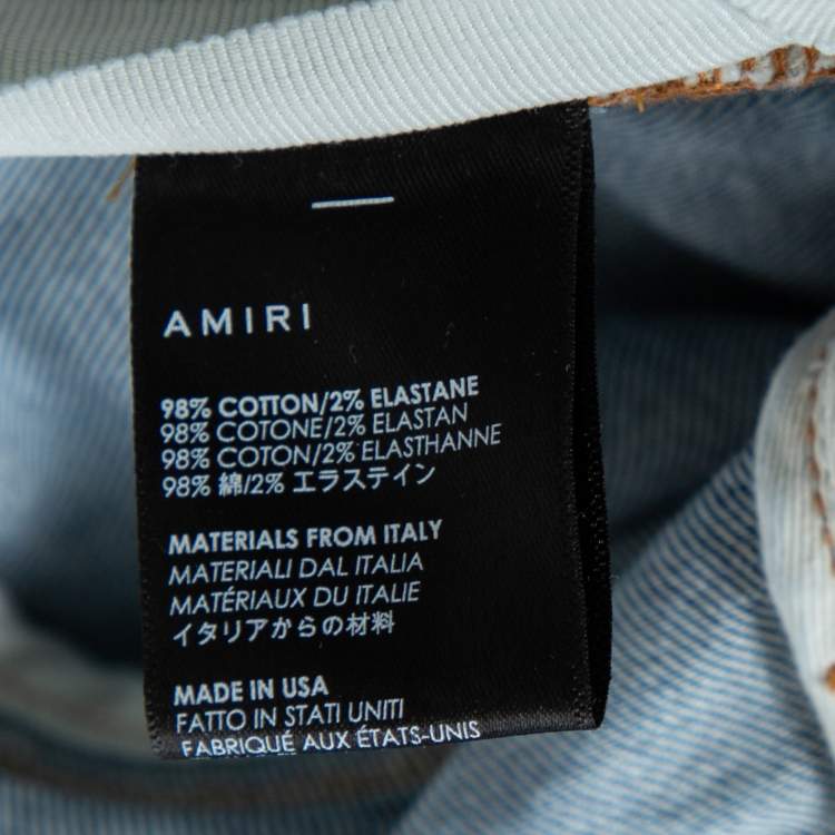 Pre Owned Amiri Indigo Rosebowl Denim Floral Applique Distressed Jeans XS
