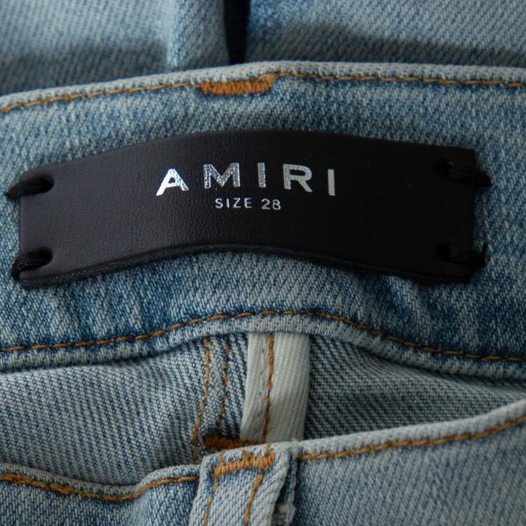 Pre Owned Amiri Indigo Light Wash Denim Art Patch Distressed Jeans XS