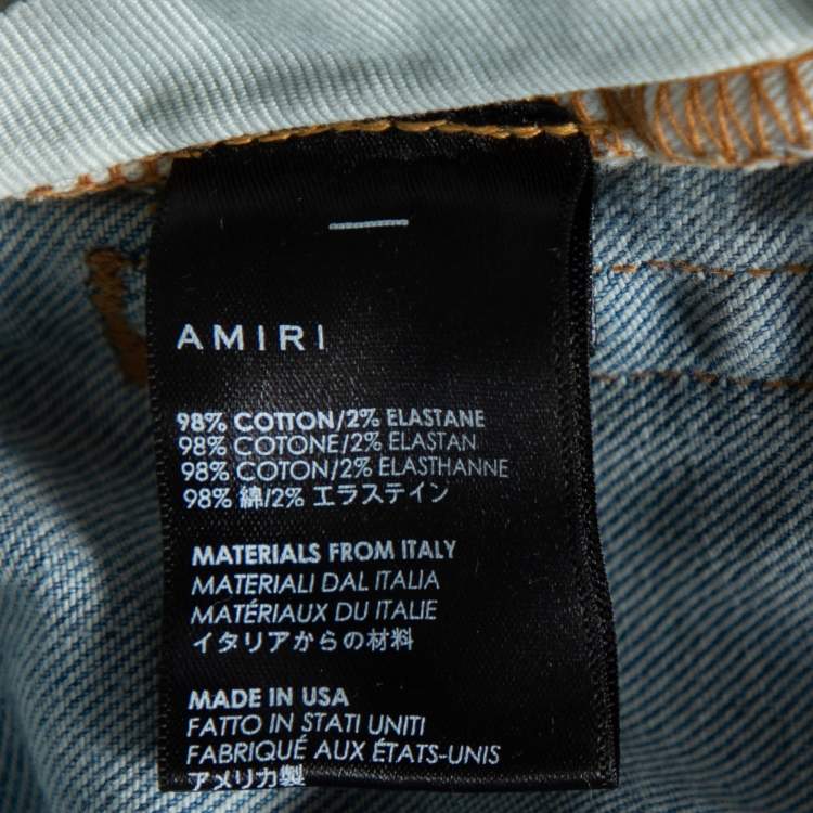 Pre Owned Amiri Indigo Light Wash Denim Art Patch Distressed Jeans XS