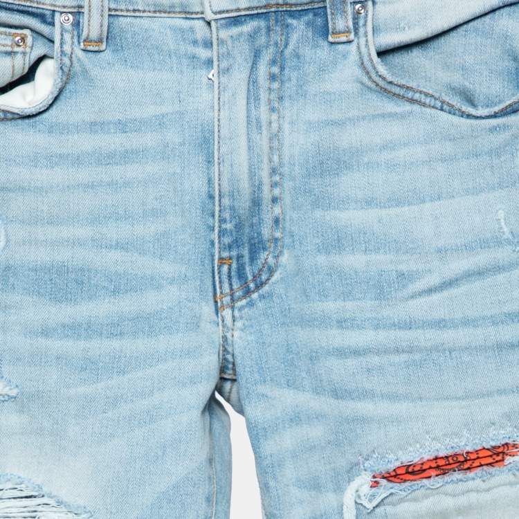 Pre Owned Amiri Indigo Light Wash Denim Art Patch Distressed Jeans XS
