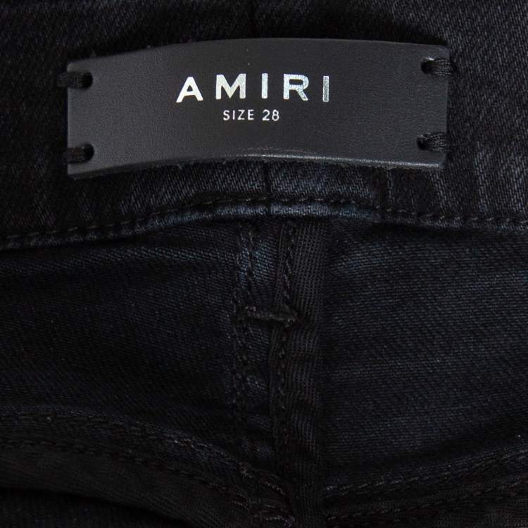 Pre Owned Amiri Aged Black Denim Distressed Art Patch Jeans XS