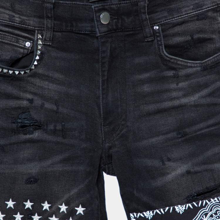 Pre Owned Amiri Aged Black Denim Distressed Art Patch Jeans XS