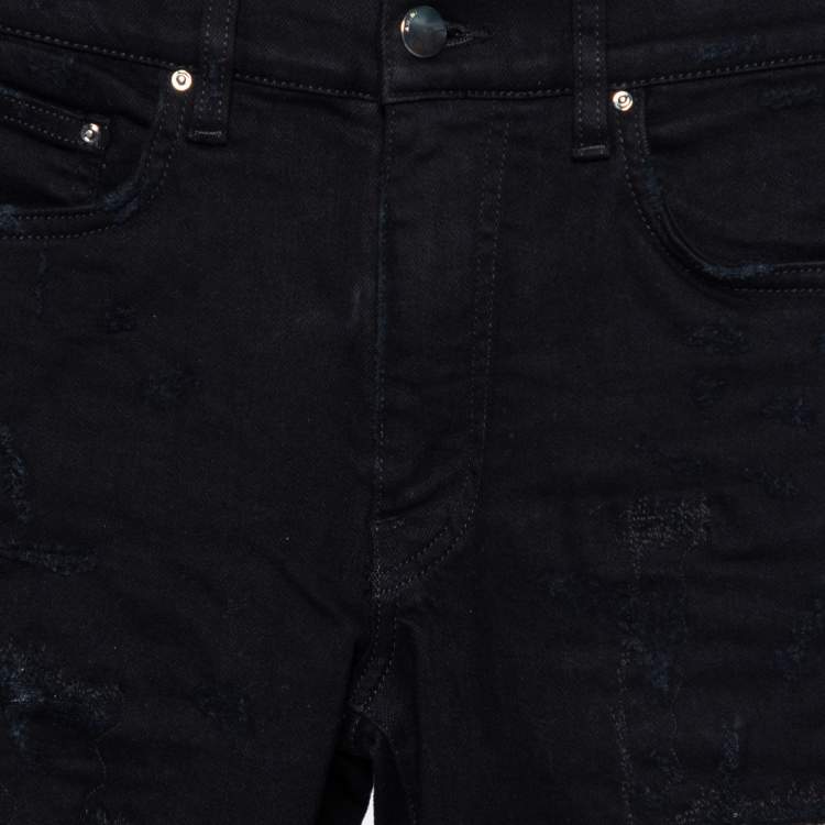 Pre Owned Amiri Black Distressed Denim Sequined Zebra Patch Skinny Jeans XS