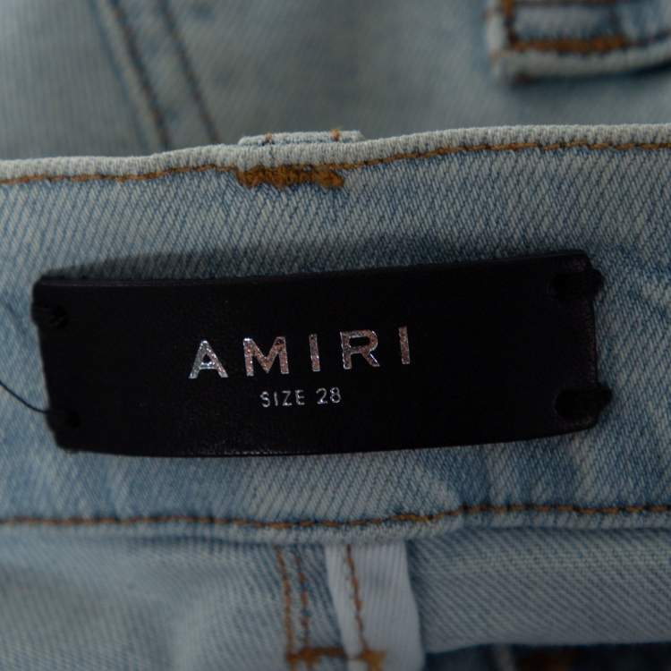 Pre Owned Amiri Indigo Bleached Crystal Gradient Distressed Jeans XS