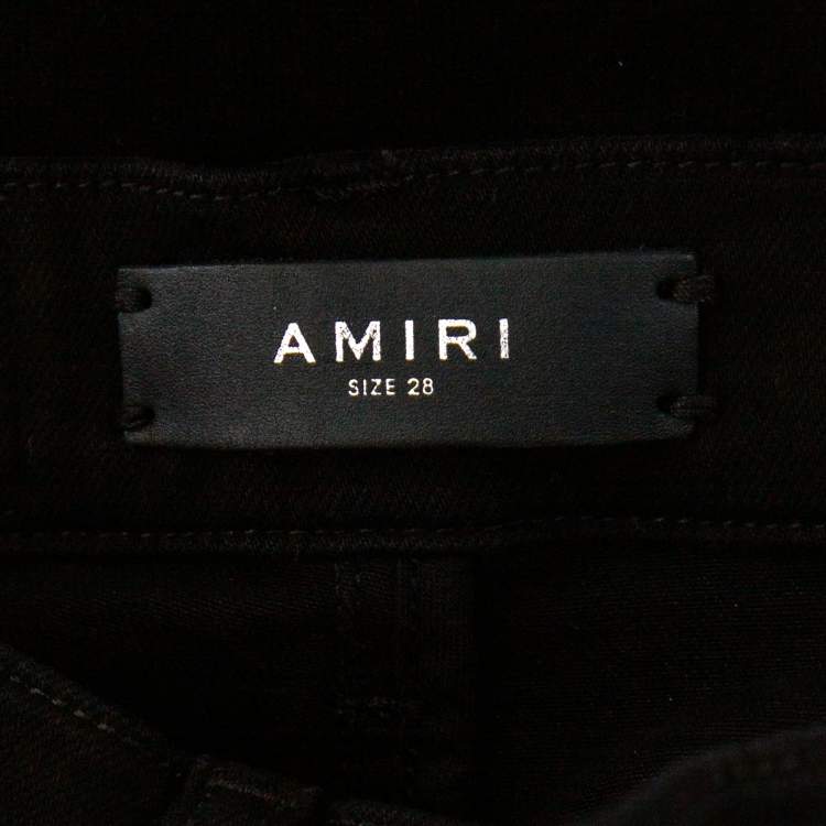Pre Owned Amiri Black Distressed Denim Leather Patch Skinny Jeans XS