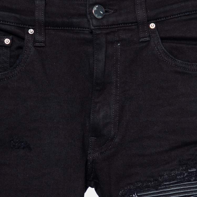 Pre Owned Amiri Black Distressed Denim Leather Patch Skinny Jeans XS