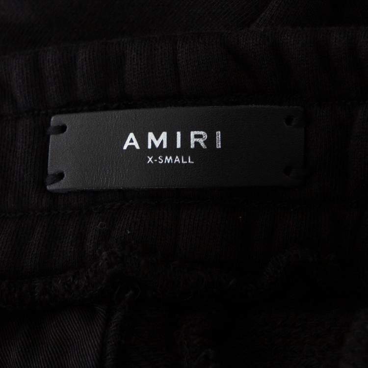 Pre Owned Amiri Black Distressed Cotton & Leather Inset Sweatpants XS
