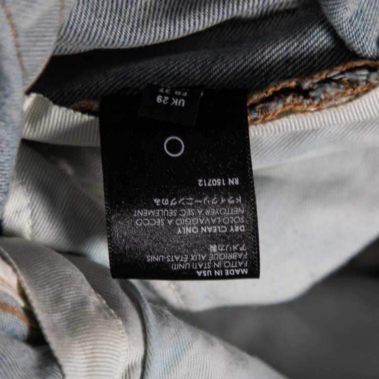 Pre Owned Amiri Blue Distressed Denim & Leather Inset Skinny Jeans XS