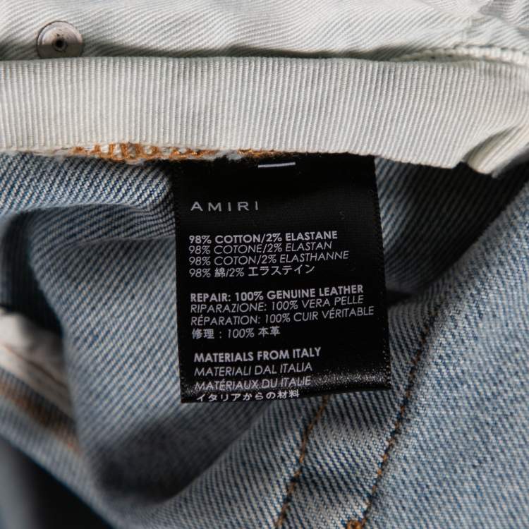 Pre Owned Amiri Blue Distressed Denim & Leather Inset Skinny Jeans XS