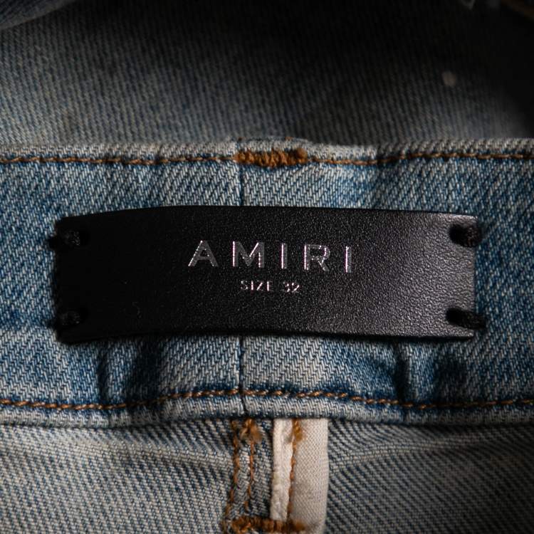 Pre Owned Amiri Blue Distressed Denim Patch Applique Detailed Slim Fit Jeans M 