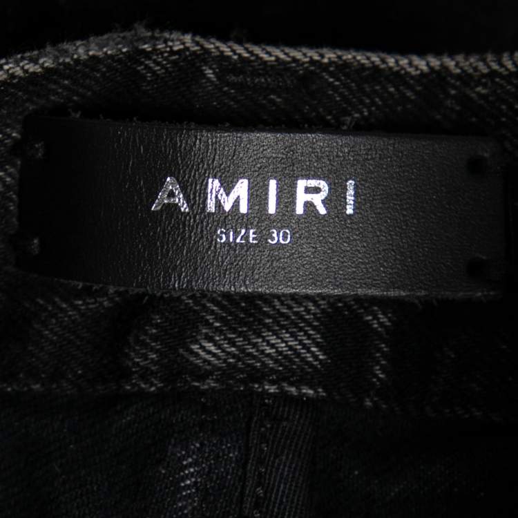 Pre Owned Amiri Black Distressed Contrast Stripe Printed Denim Shorts S