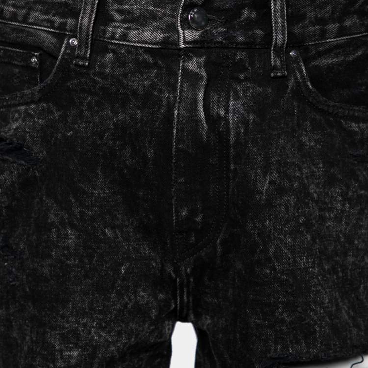 Pre Owned Amiri Black Distressed Contrast Stripe Printed Denim Shorts S