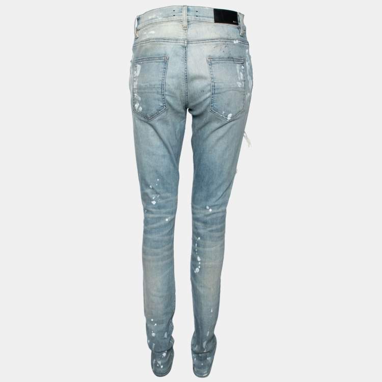 Amiri Blue Distressed Denim Crystal Embellished Jeans M