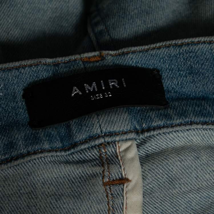 Pre Owned Amiri Blue Distressed Denim Crystal Embellished Jeans M