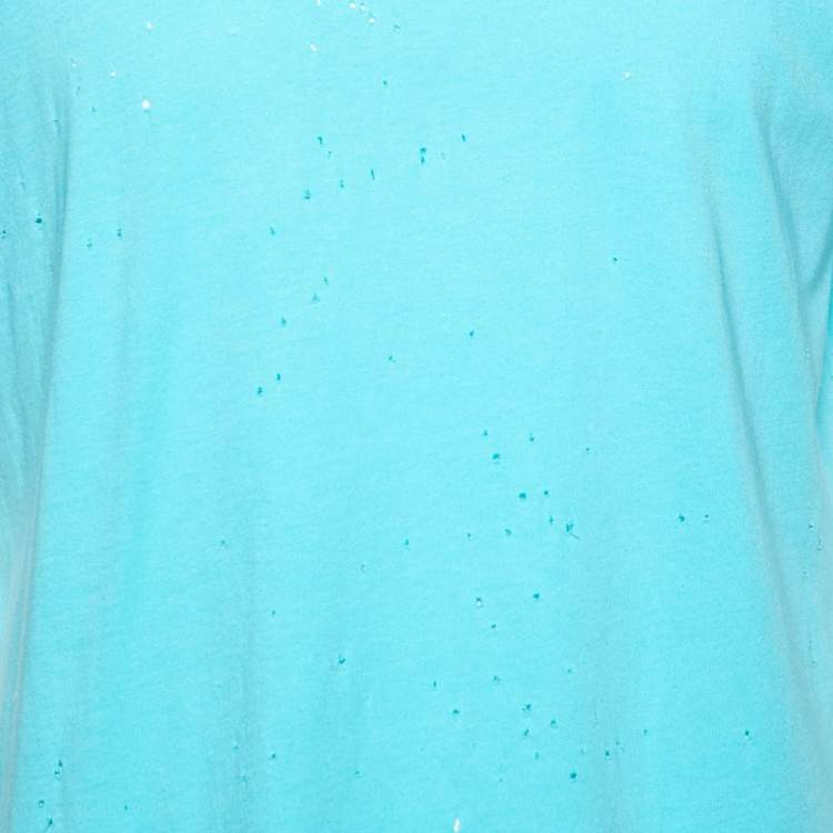 Pre Owned Amiri Blue Cotton Jersey Distressed Crew Neck T-Shirt XS