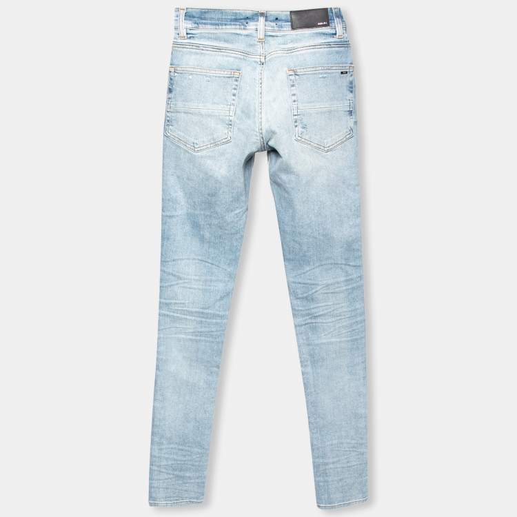 مملوكة مسبقًا Amiri Blue Denim Distressed Slim Fit Jeans S