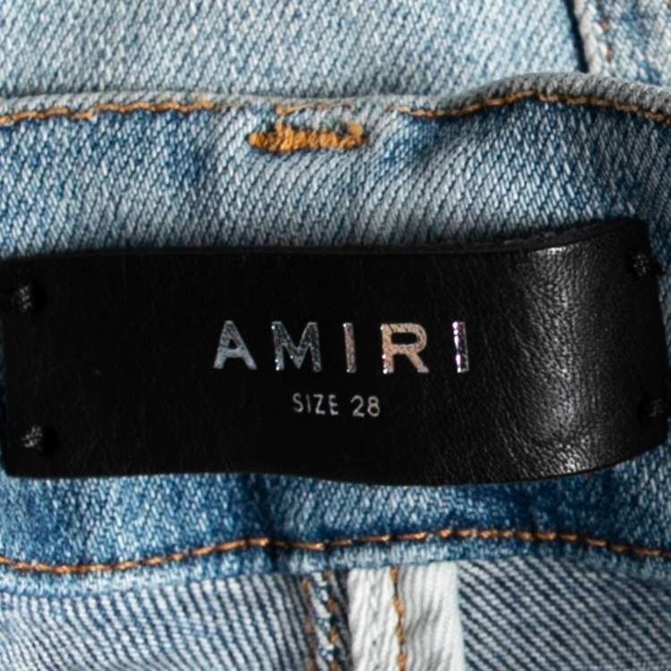 مملوكة مسبقًا Amiri Blue Denim Distressed Slim Fit Jeans S