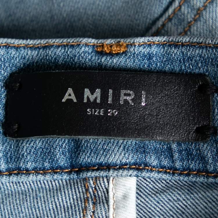 Pre Owned Amiri Blue Denim Distressed Paint Splatter Skinny Jeans S