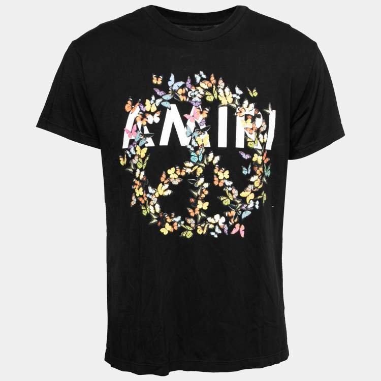 Pre Owned Amiri Black Peace Butterfly Printed Cotton Crew Neck T-Shirt XS