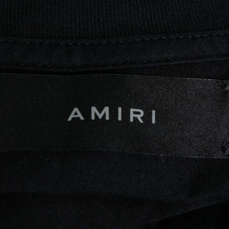 Pre Owned Amiri Black Floral Logo Printed Cotton Crew Neck T-Shirt XS