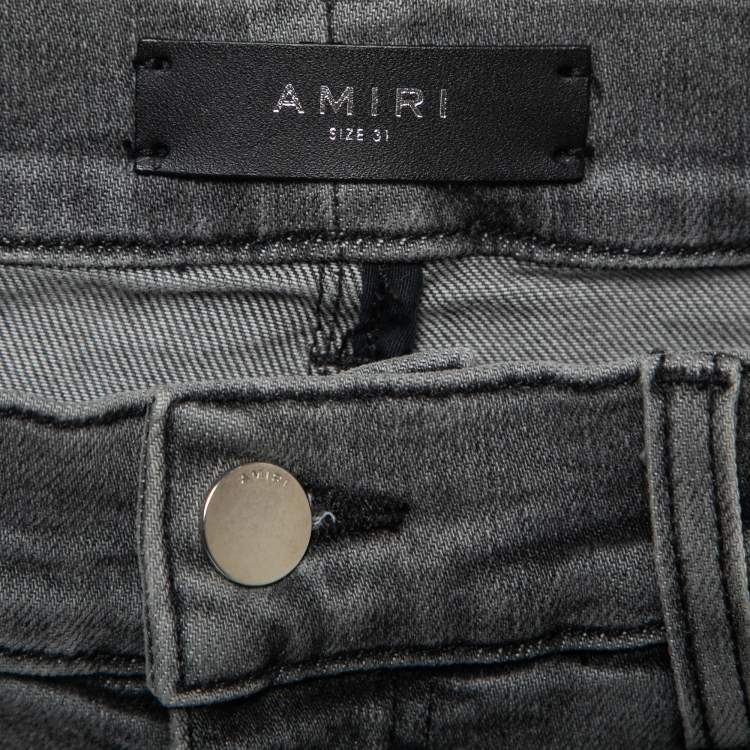 Pre Owned Amiri Grey Distressed Denim Skinny Jeans M Waist 31"
