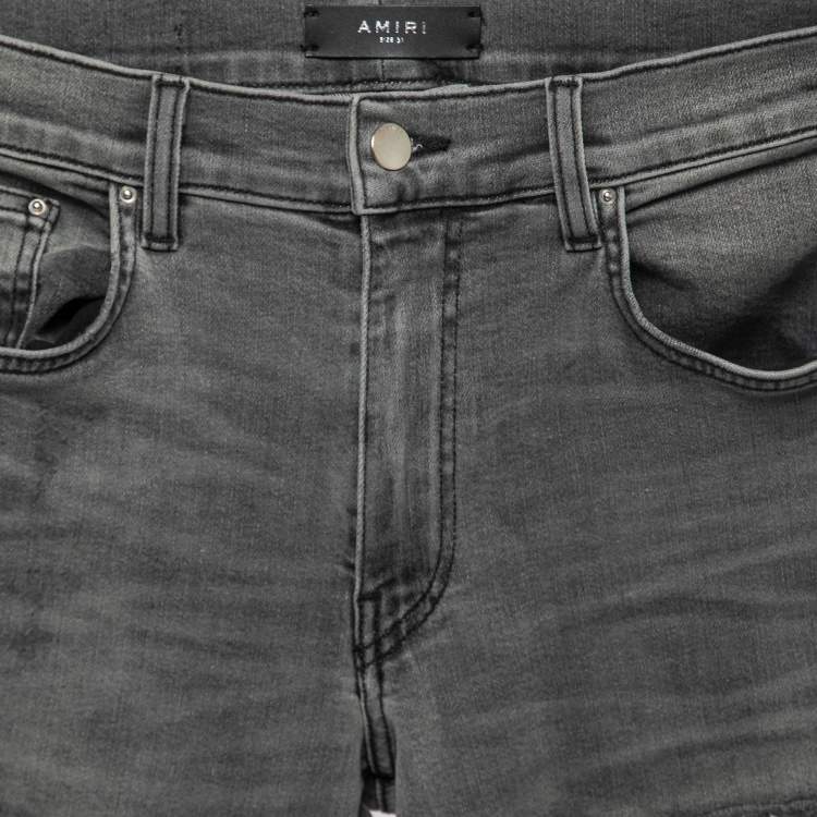 Pre Owned Amiri Grey Distressed Denim Skinny Jeans M Waist 31"