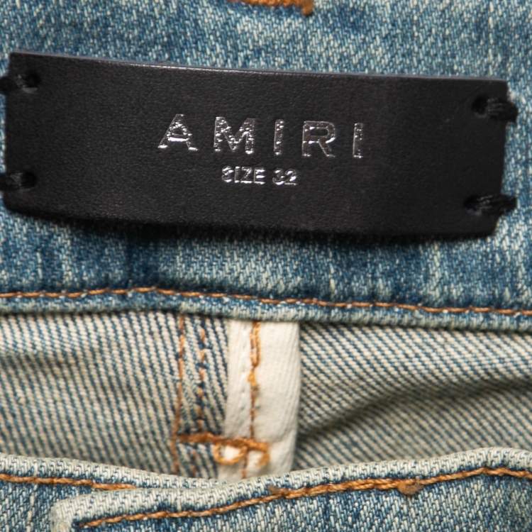 Pre Owned Amiri Blue Distressed Denim Skinny Jeans M Waist 32"