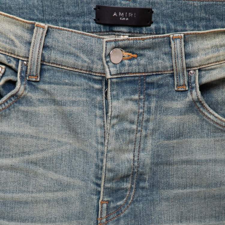Pre Owned Amiri Blue Distressed Denim Skinny Jeans M Waist 32"