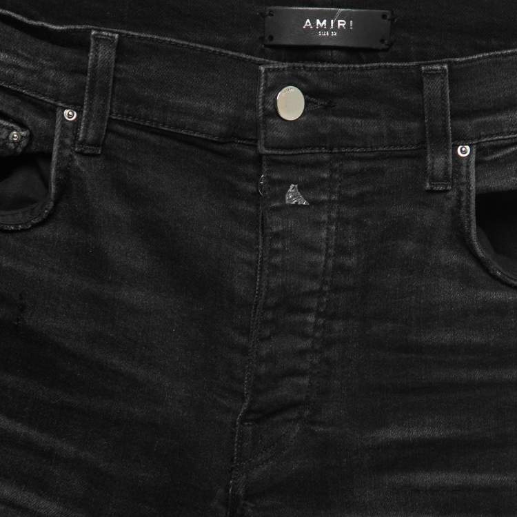 Pre Owned Amiri Black Distressed Denim Panelled Skinny Jeans M Waist 32"