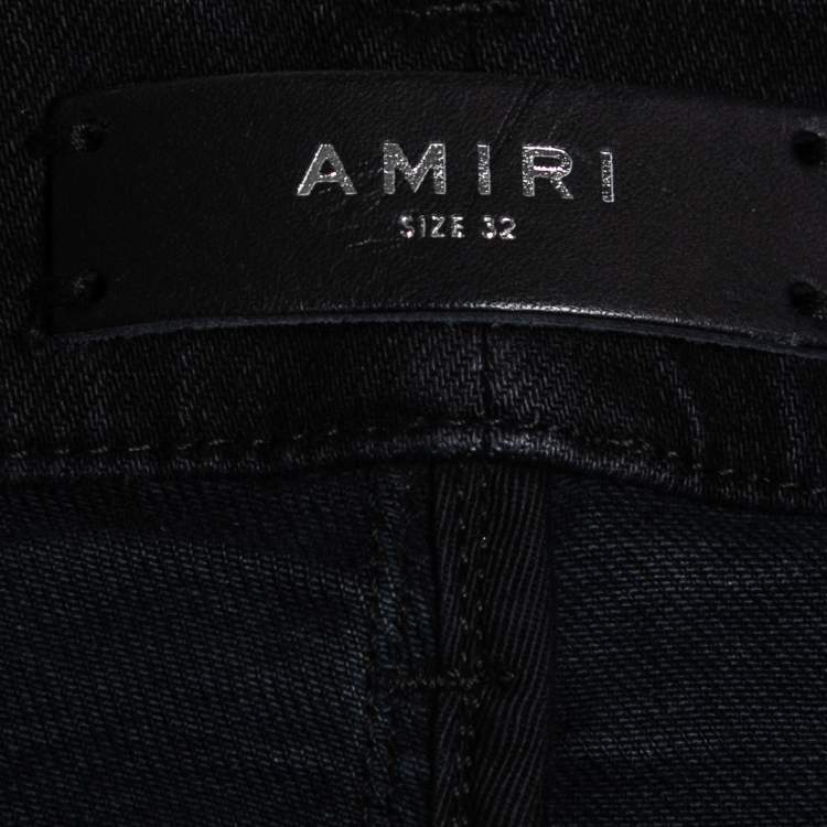Pre Owned Amiri Black Distressed Denim Panelled Skinny Jeans M Waist 32"