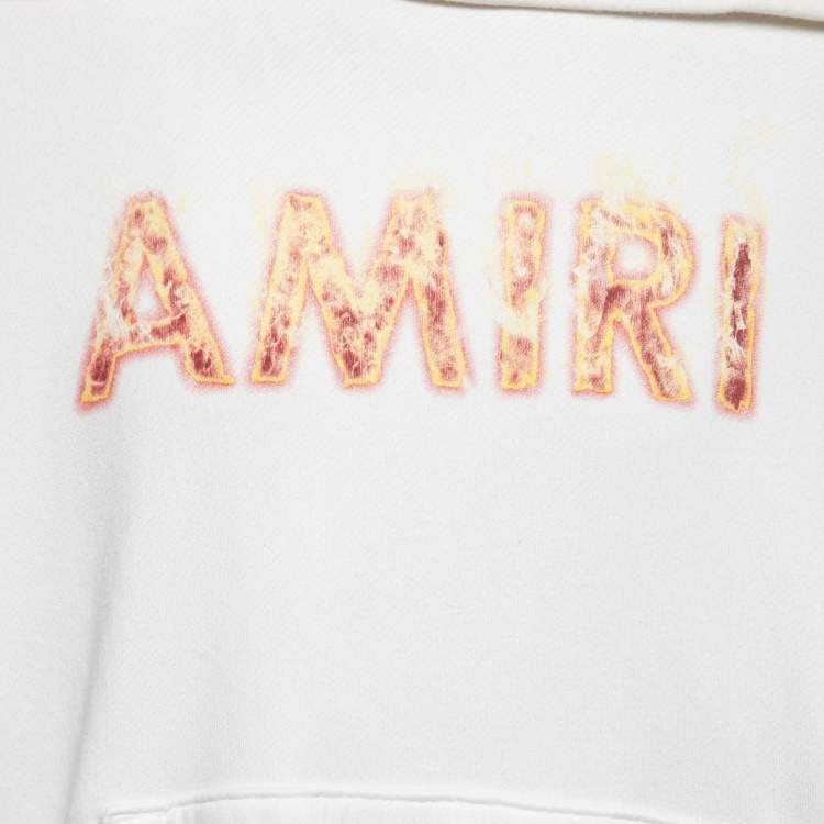Pre Owned Amiri Off White Flame Logo Printed Cotton Oversized Hoodie M