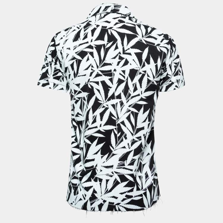 Pre Owned Amiri Black Leaf Printed Pocketed Short Sleeve Shirt S