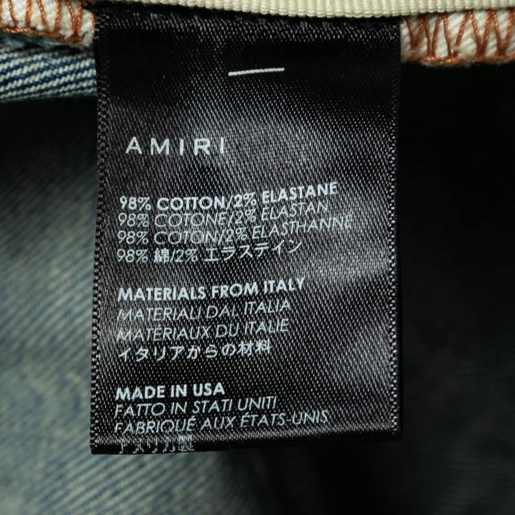 Pre Owned Amiri Blue Distressed Denim Ripped-Detail Skinny Jeans M Waist 32"