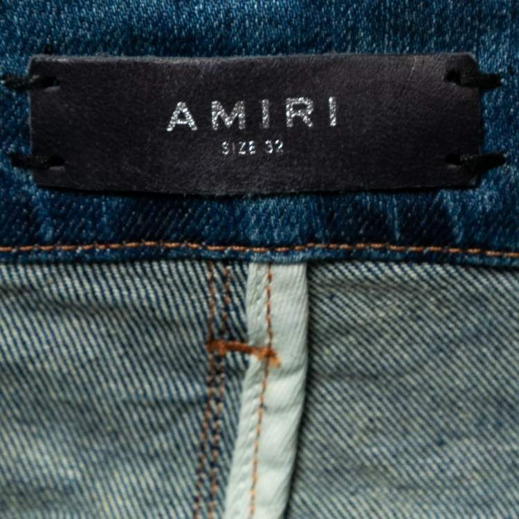 Pre Owned Amiri Blue Distressed Denim Ripped-Detail Skinny Jeans M Waist 32"