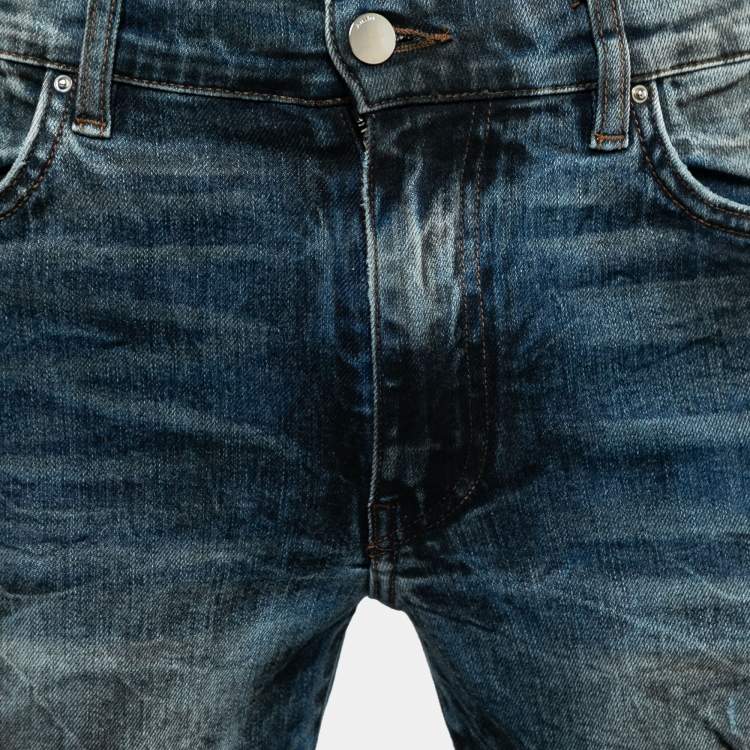 Pre Owned Amiri Blue Distressed Denim Ripped-Detail Skinny Jeans M Waist 32"