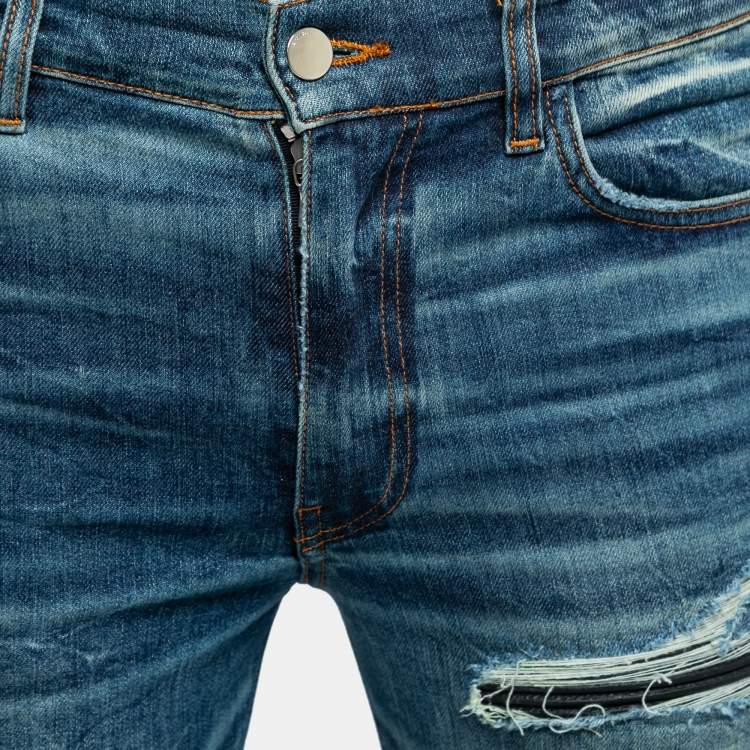 Pre Owned Amiri Blue Distressed Ripped-Detail Denim Jeans M Waist 32"
