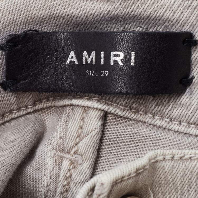 Pre Owned Amiri Light Grey Distressed Denim Patched Skinny Jeans XS Waist 29"