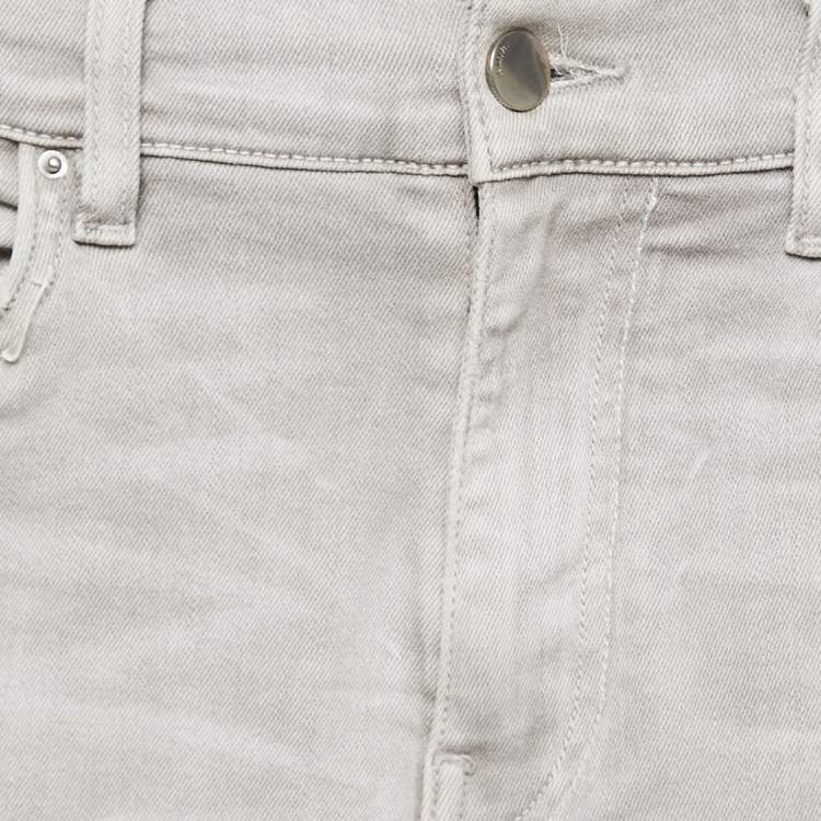 Pre Owned Amiri Light Grey Distressed Denim Patched Skinny Jeans XS Waist 29"